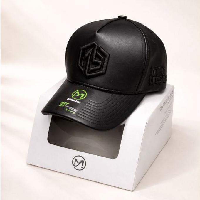 TOPI MDS BORDIR KULIT BLACK BASEBALL
