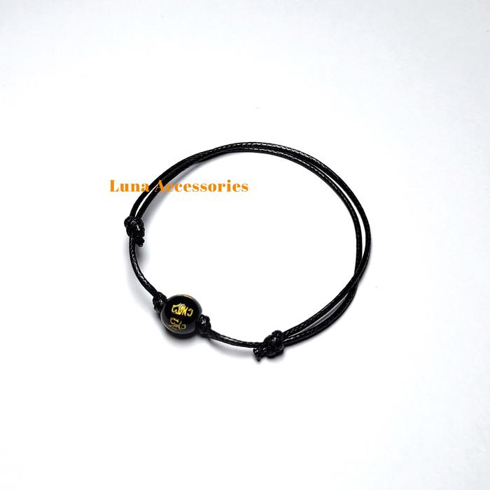 [LN00017-HT] Gelang Tali Korea Batu Mantra Tibet Hitam Tahan Air
