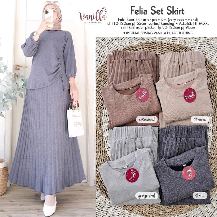 Felia Set Rok Plisket knit aster import