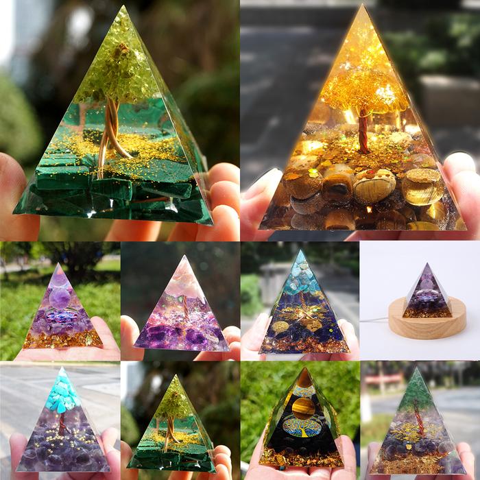 Tree of Life Orgone Pyramid Crystal Energy Orgonite Pyramid Peridot