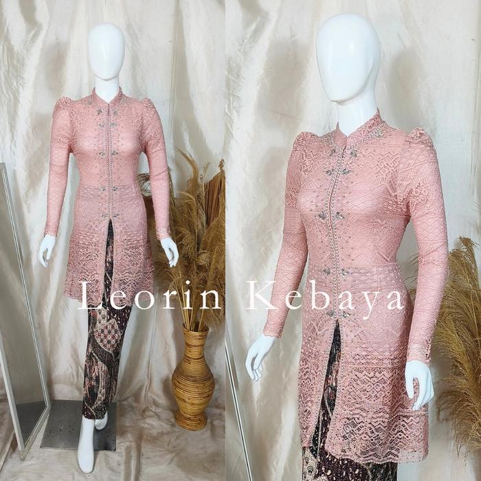 Setelan Kebaya Valerie Tunik Kerah Shanghai Full Payet Lengan Tumpuk Bahan Brokat Premium Furing Inn