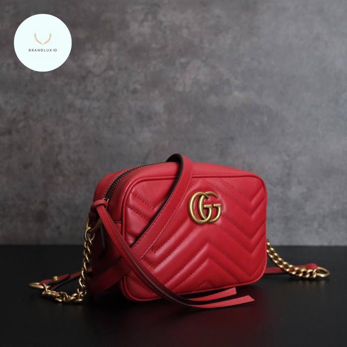 GUCCI MARMONT MINI CAMERA BAG GHW IN RED