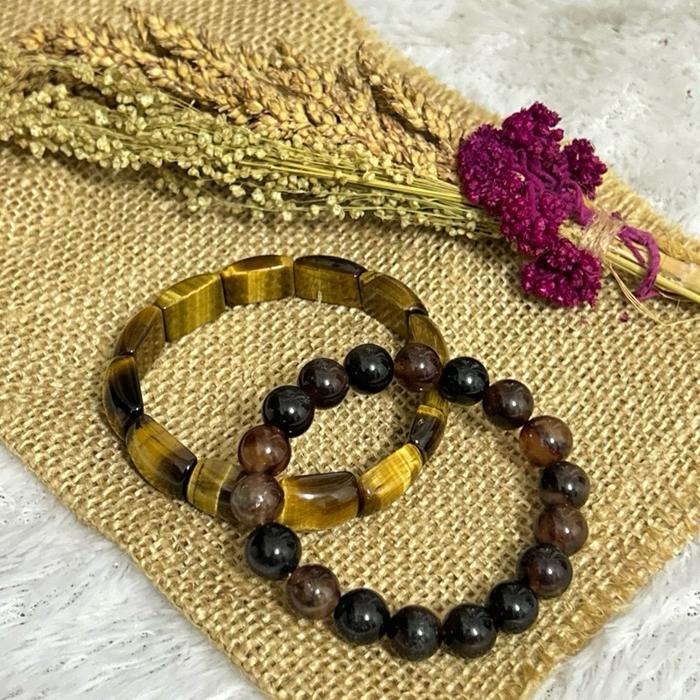 set batu giok isi 2pc tiger eye kotak gelang wanita simple dan elegant untuk kesehatan Bracelets