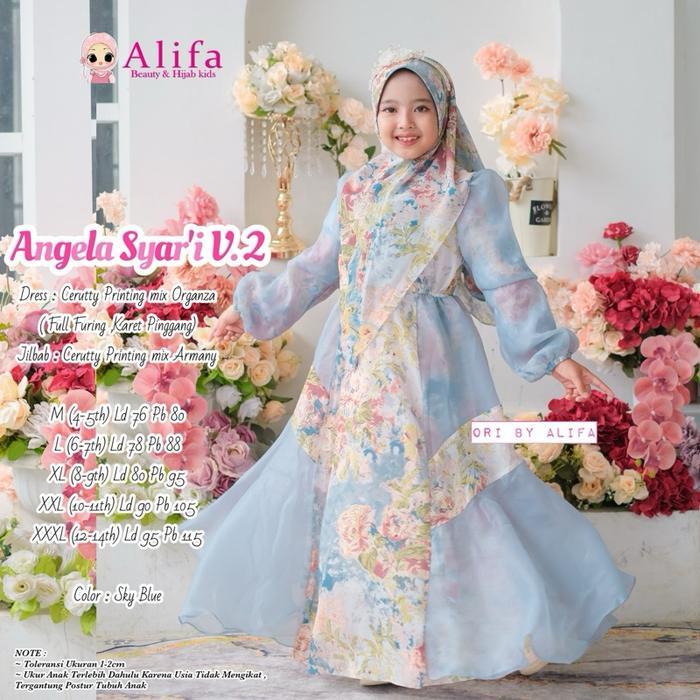 GRATIS ONGKIR Angela Vol 2 Maudy Set Kid syari Terbaru Edisi Lebaran Usia 4-12 Tahun Bahan Ceruty Pr