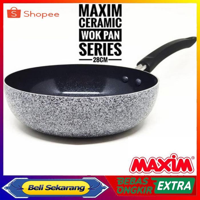 Maxim Stirfry Neostone Marble Ceramic 28 cm deep wok Stir Fry Wajan Anti Lengket Keramik