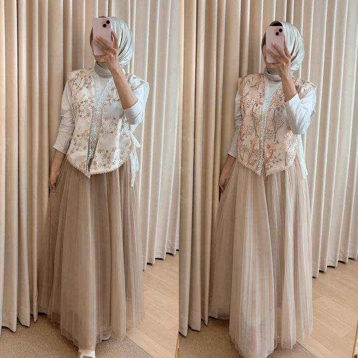 Delova Wardrobe - Rok Tutu Polos 3 Layer Cantik Wanita A-Line Korean Style Lebar Kasual Tile Lembut 