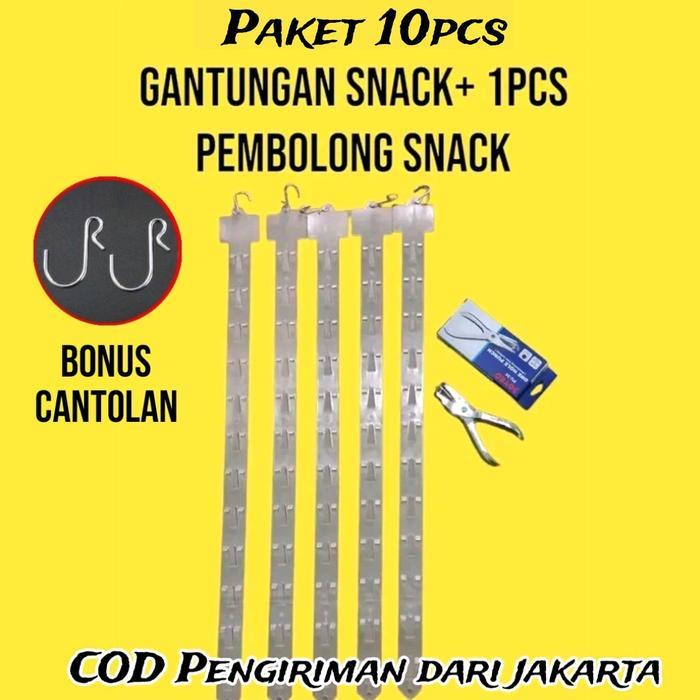 PROMO 10PCS GANTUNG SNACK+PEMBOLONG GANTUNGAN SNACK WARUNG CANTOLAN SNACK 12 GANTUNG CLIP STRIP GANT