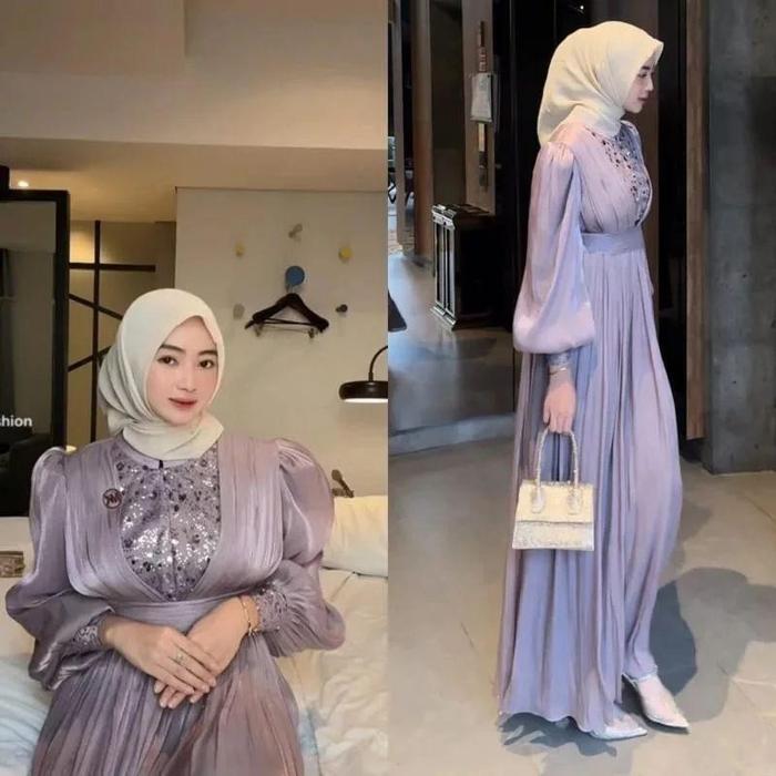 𝔸.𝕀  Adelia dress maksi dress panjang populer gamis muslim shimmer santorini baju muslimah kekinian 