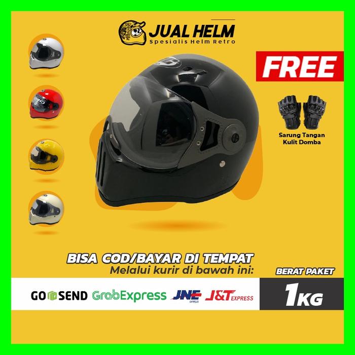 Helm Cakil HBC Pilot Visor Polos + FREE Sarung Tangan Kulit | Helm Retro | Full Face | Jual Helm