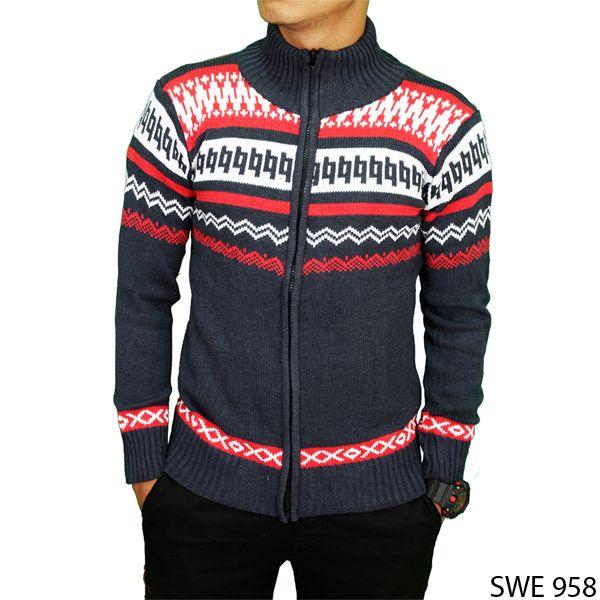 SWE 958 - Rajut Abu Kombinasi, Ukuran Free Size, Outerwear Pria - Knitwear, Sweater