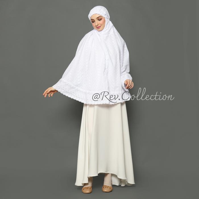 Bergo Kantong Putih Bordir Jumbo Khimar Syari Kerudung Umroh Haji