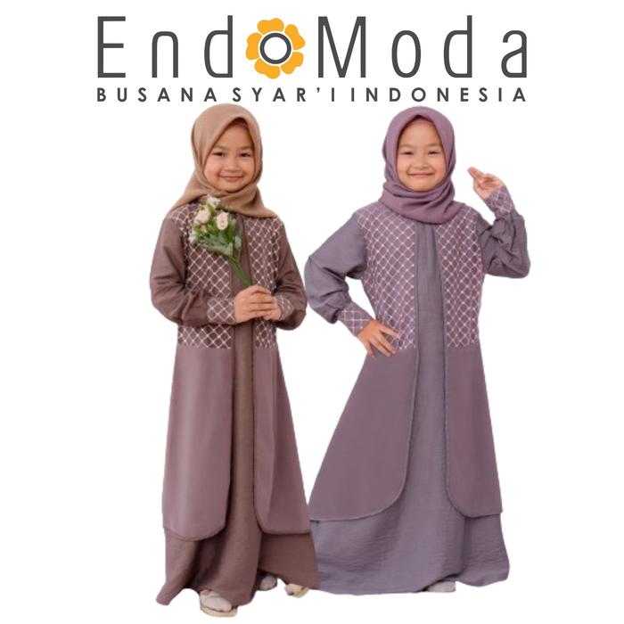 Endomoda Belvina Girl Dress Gamis Anak Muslim Muslimah Bahan Crinkle Mix Brokat