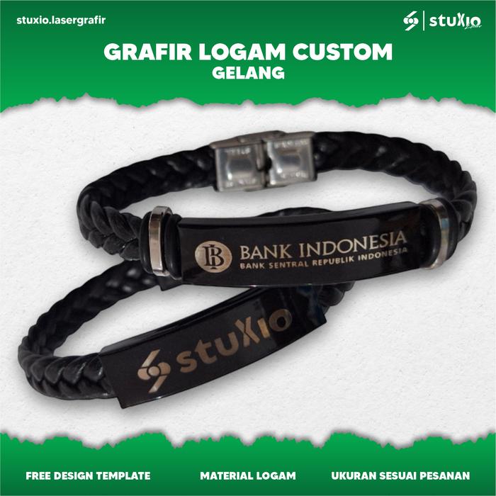 JASA CUSTOM GRAFIR GELANG LOGAM  - TALI KULIT SINTETIS - METAL LASER ENGRAVING