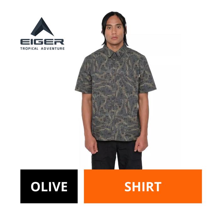 Kemeja Batik Pria Eiger Original Olive Pendek Nilon Neza Aop Ss
