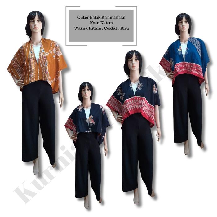 Outer batik kalimantan Motif Pakis Karamunting Rebung . All size fit to 110cm warna Coklat Biru Hita