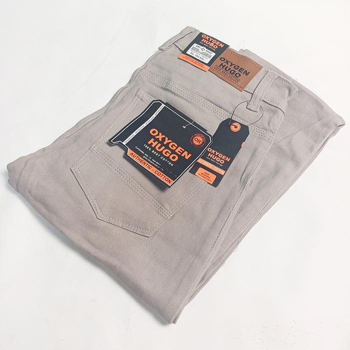 Celana Stretch Jeans Smart Casual Oxygen Hugo Slim Fit Mocca Baby Canvas Pria - Skinny - Katun, Panj