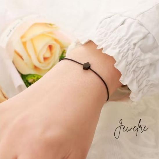 Gelang Hitam Wanita Jewelre Rantai Tipis Heart Flower