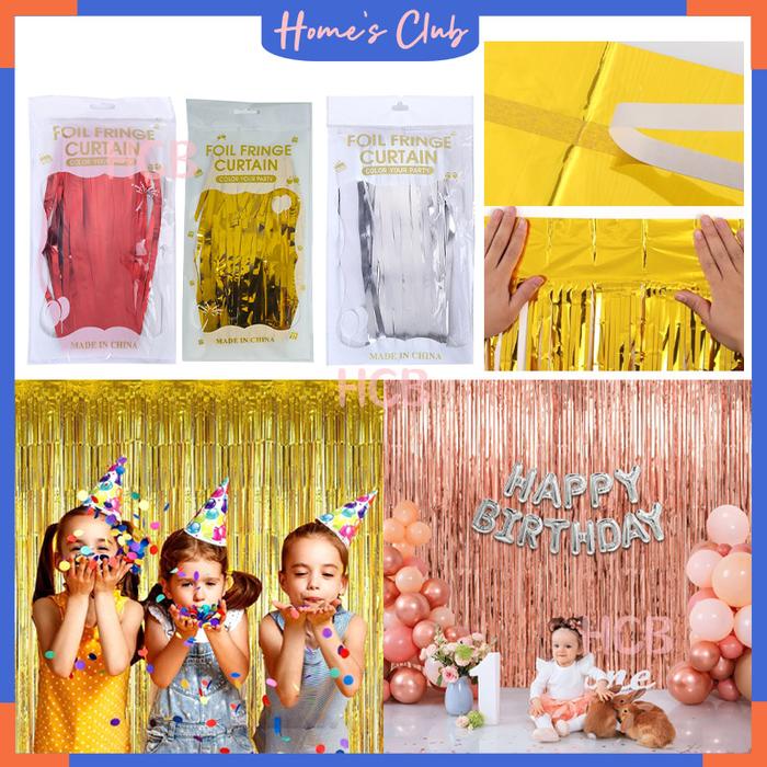 Tirai Pesta Tirai Foil Curtain Rumbai Tirai Ulang Tahun Tirai Rumbai Plastik Chrome Foil Backdrop