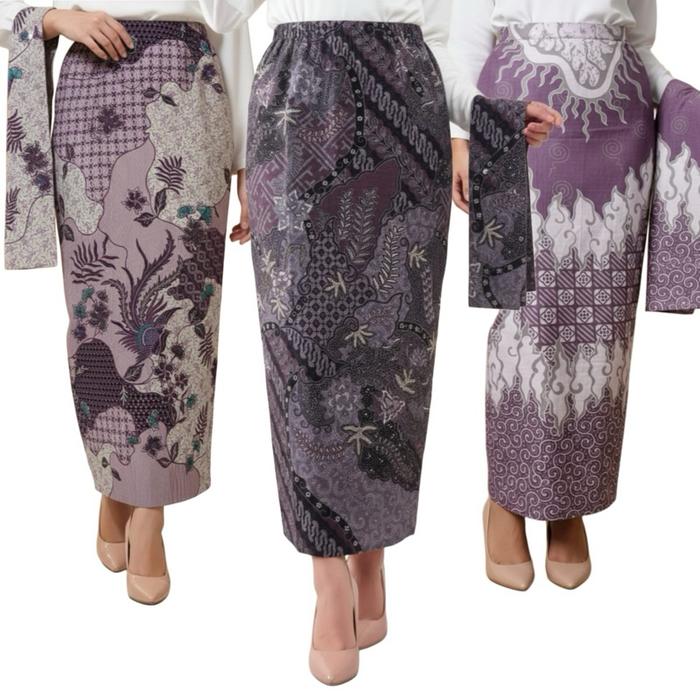 Mamamini - Rok Span Batik Furing + Selendang Bawahan Kebaya Katun warna Ungu Mauve