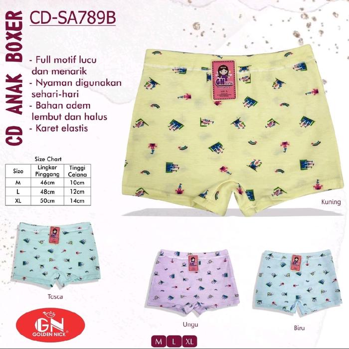 3Pcs Boxer Anak Perempuan (2-8 Tahun) CD Celana Dalam Anak Perempuan SA789/1301 Gold...