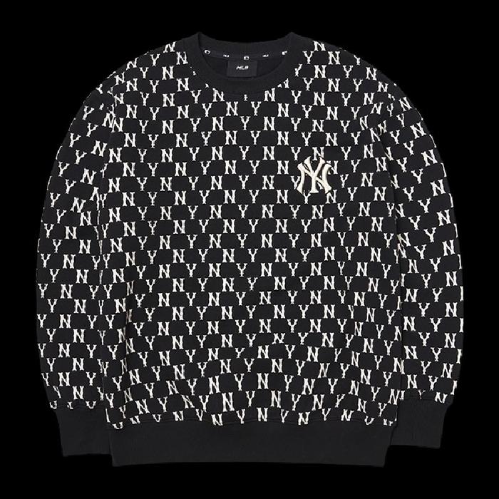 MLB Sweater Pria Hitam dengan Pola NY Putih - Desain Trendy dan Nyaman untuk Sehari-hari