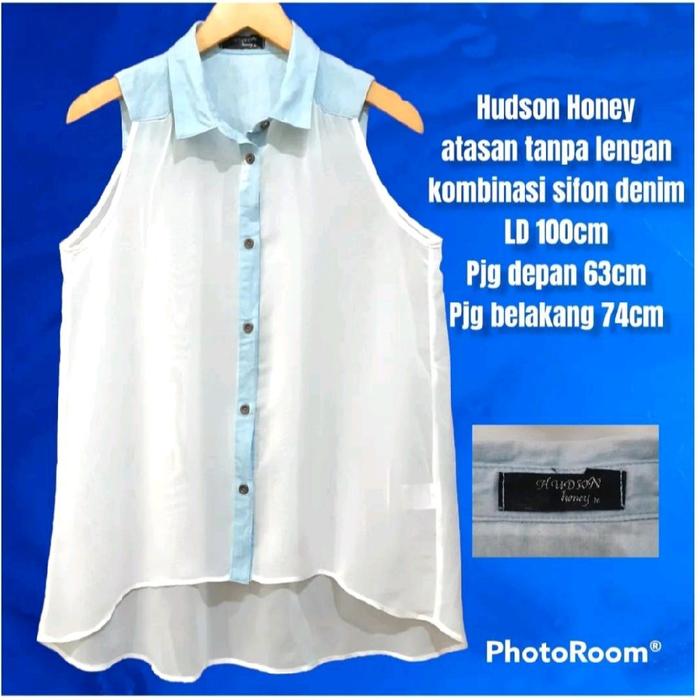 Hudson Honey atasan wanita tanpa lengan sleeveless kombinasi sifon denim