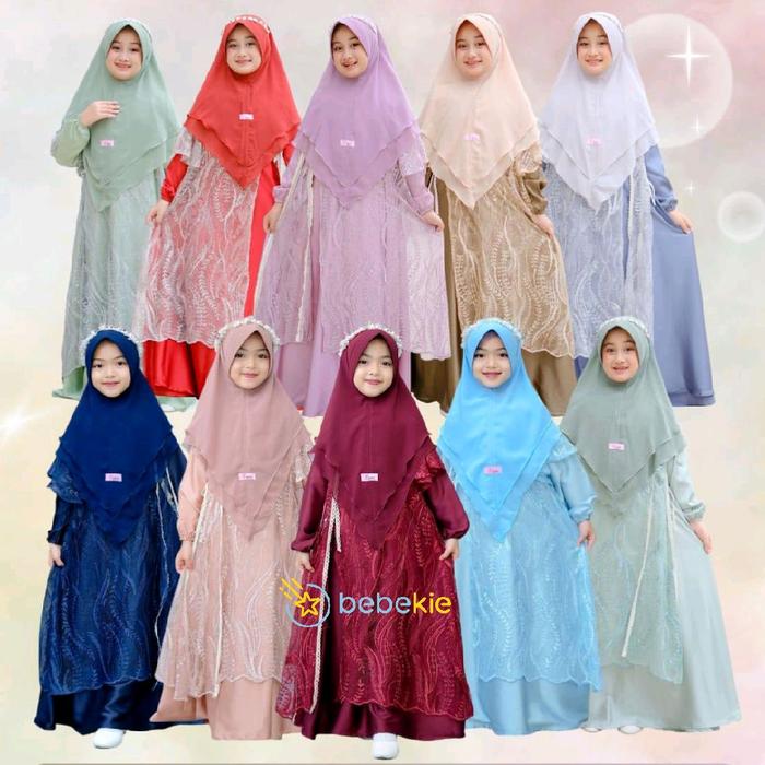 Gamis anak Muslim perempuan Syafir-ra brukat set hijab murah Original premiun Polos Putih Mewah Cant
