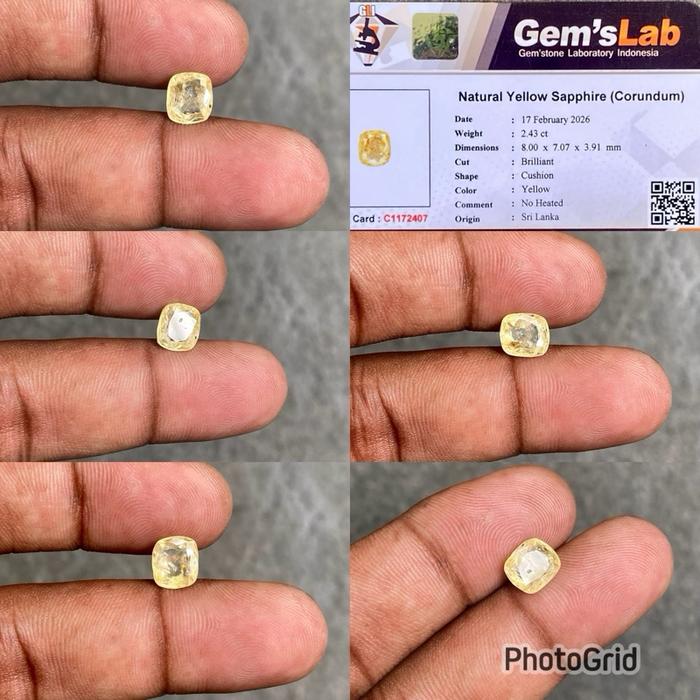 Natural Yellow Sapphire Ceylon Srilanka yellow safir srilangka CT 2.43 dim 8.00x7.07x3.91