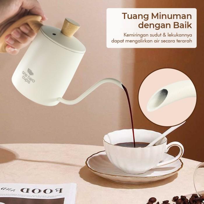 Teko Kopi Leher Angsa V60 350 ml Thermometer Black Teflon Pour Over Coffee Kettle Gooseneck Ketel Te