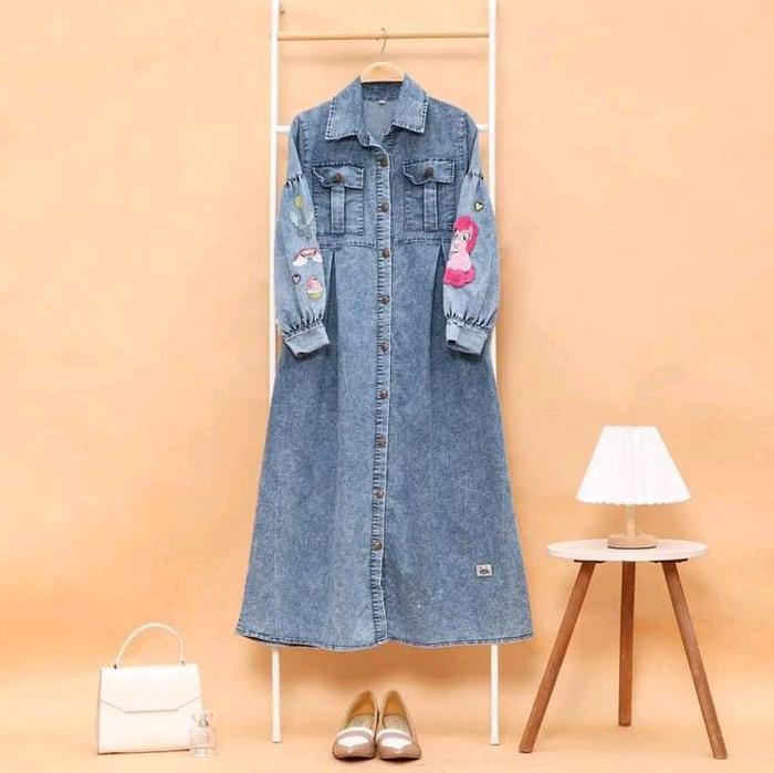 Me&You Kids] Gamis Jeans Bordir Remaja Zalika - Kancing Hidup - Muslim