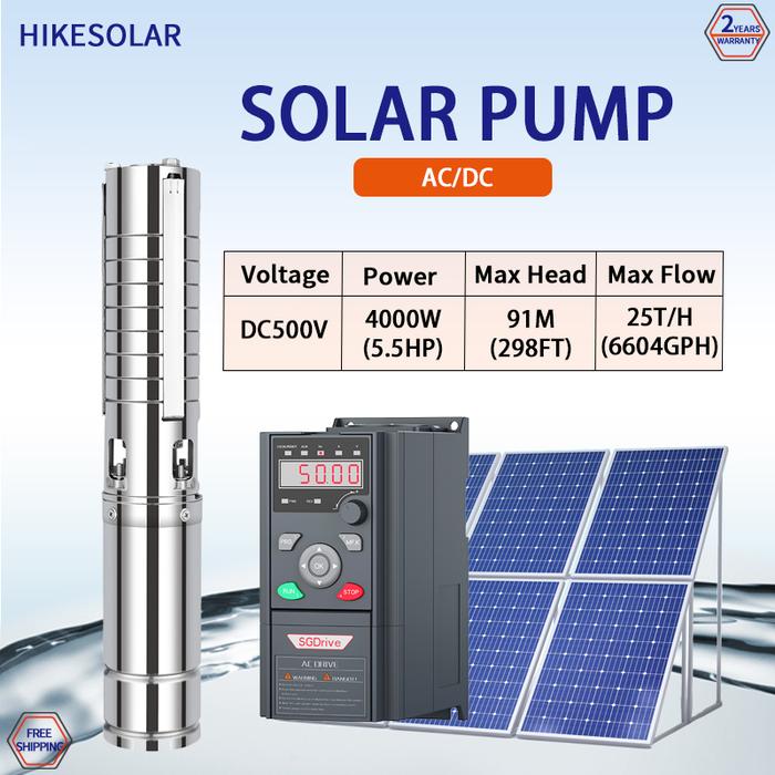 4" AC/DC Deep Well Solar Water Pump Outlet 2" Off Grid Solar Cell Deep Well Water