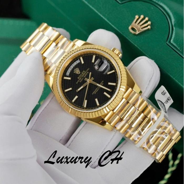 Swiss RolexDay-Date Black Dial With Checkered Pattern Custom Gold Wrapped 40mm