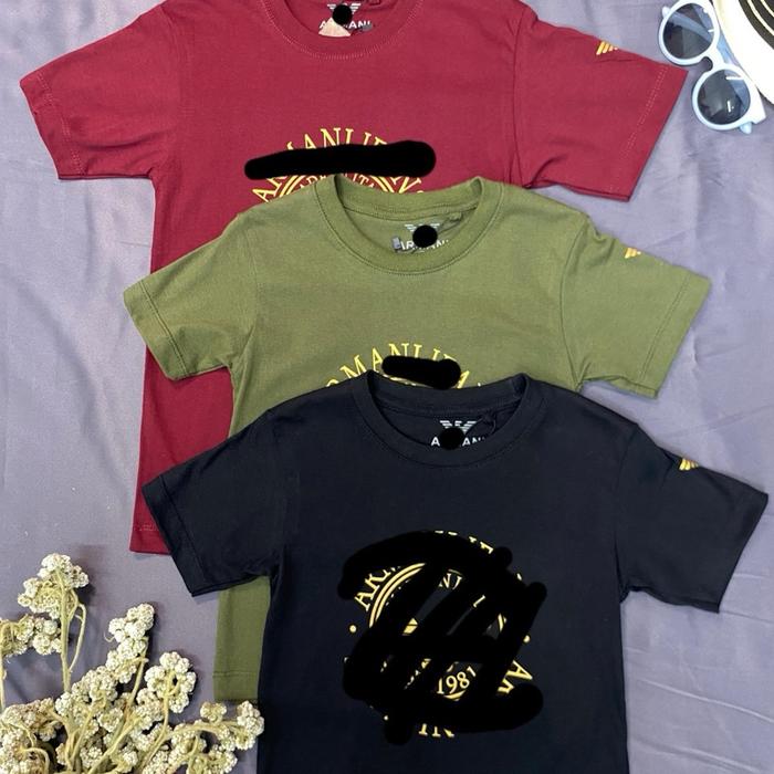 Armani Jeans Kaos Oblong Anak Laki-laki Usia 4-15 Tahun Warna Merah Hijau Hitam Desain Logo Klasik