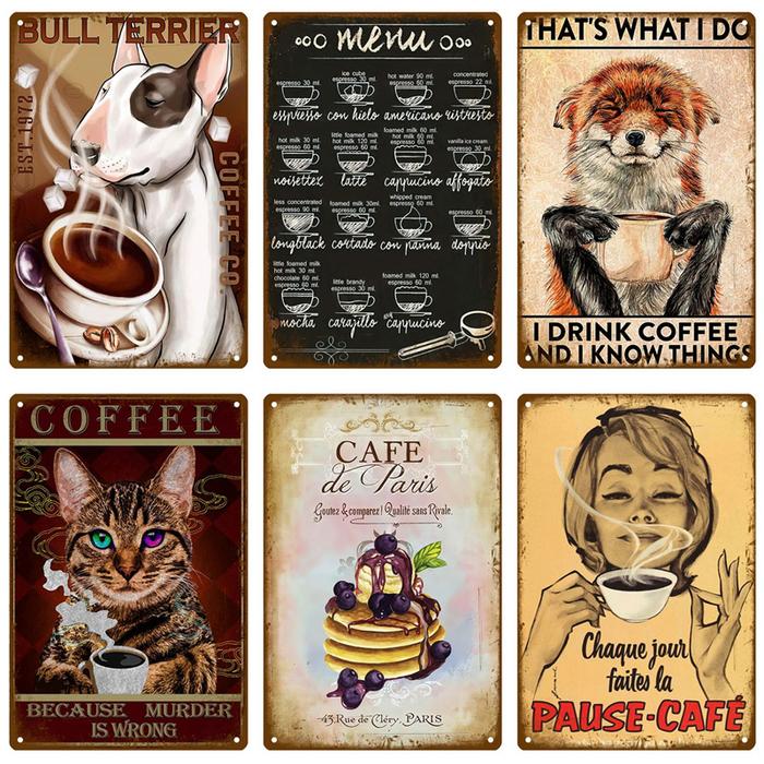 Vintage Metal Sign Shabby Chic Coffee Shop Menu Home Bar Cafe Tin