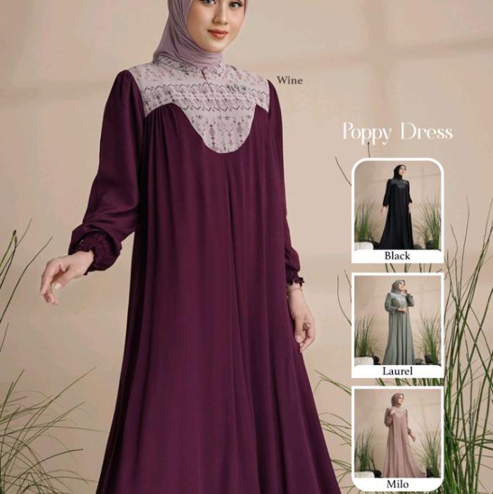 NADHEERA Poppy Dress by Nadheera - Gaun Wanita Elegan dengan Pilihan Warna Wine, Black, Laurel, dan 