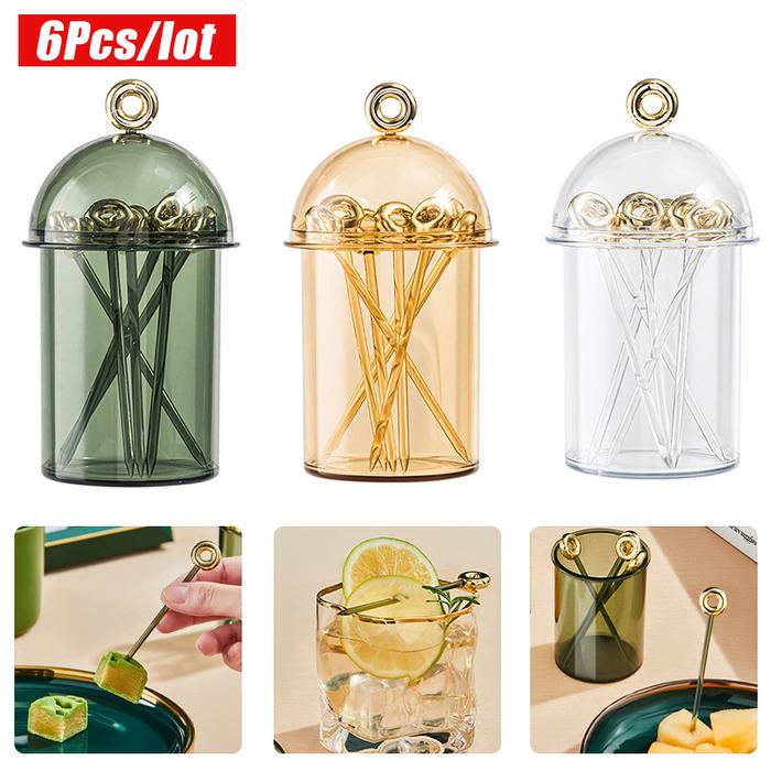 6Pcs/Set Toothpick Crockery Fruit Fork With Storage Box Food Picks