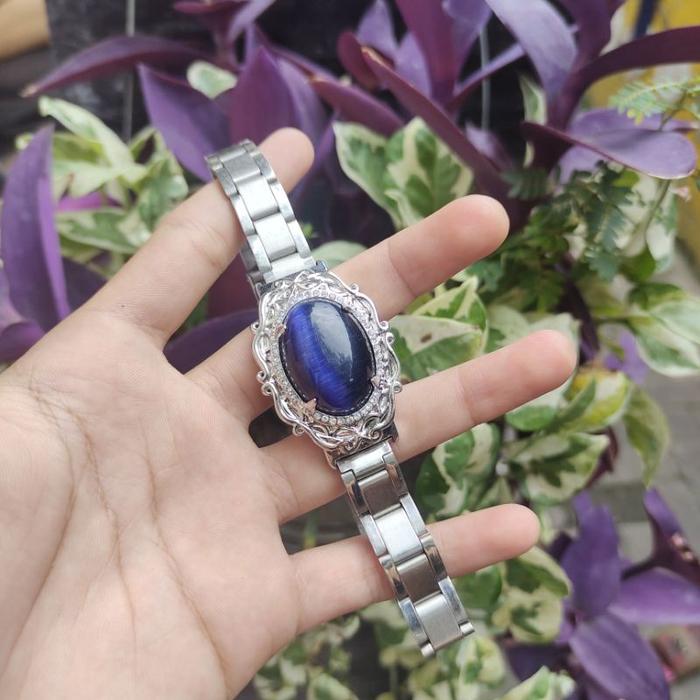 gelang batu akik blue cat eye model jam tangan Ring titanium top