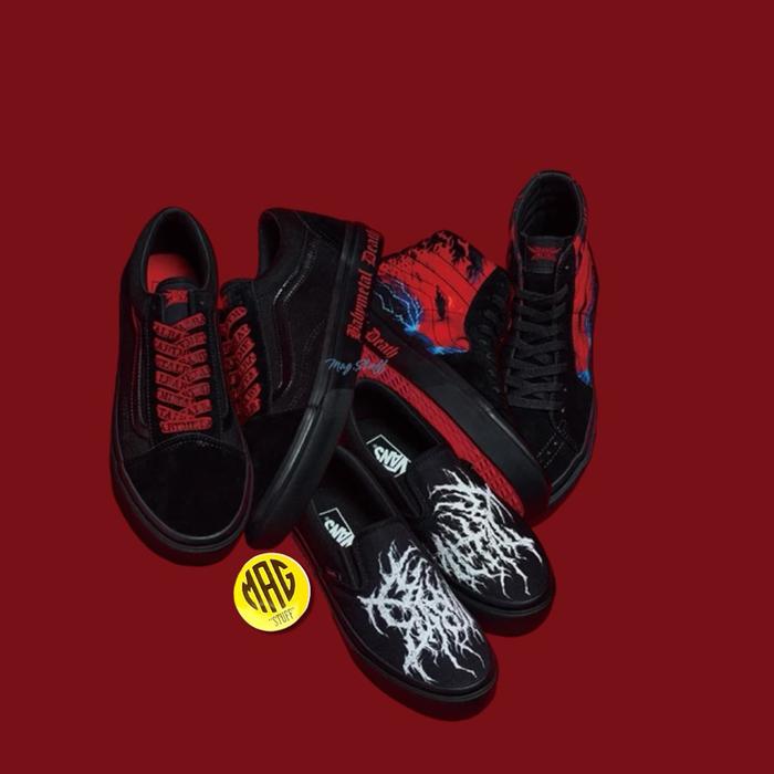 Vans X Babymetal Slip On Original 100% Sepatu Sneakers Hitam Merah dengan Desain Unik dan Nyaman