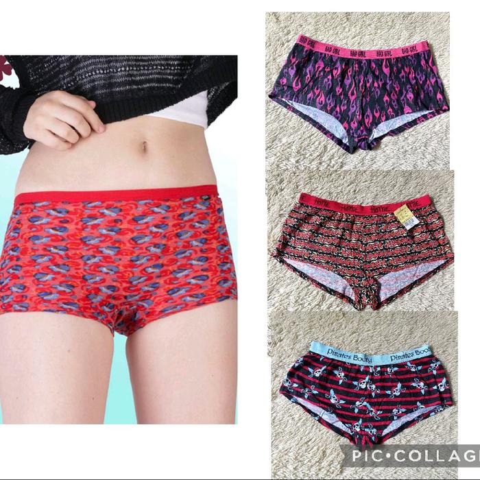 Boxer Boyshort Cd Wanita Cotton Print Branded