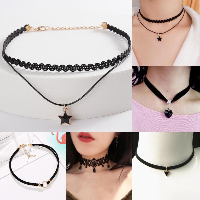 Kalung Choker Hitam Korea Aksesoris Fashion Coker Anak Perempuan Dewasa Bahan Kain Renda Cantik untu