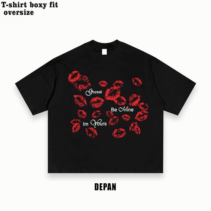 [COD] Gozeal Tees Boxy Fit Oversized Kaos Kisses pria dan wanita - HITAM, S