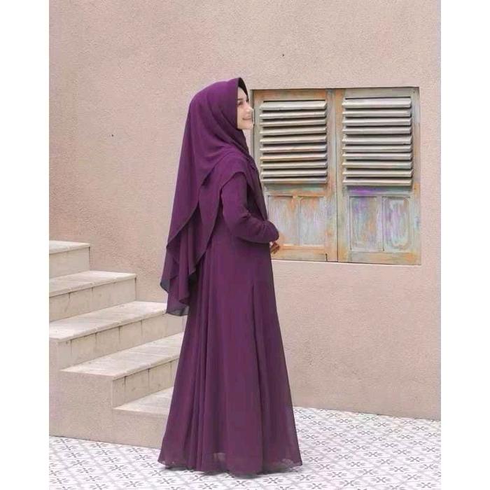Mayra -  FREE HIJAB Gamis syari 2 layer S M L XL 2XL 3XL jumbo muslim wanita warna ungu lavender
