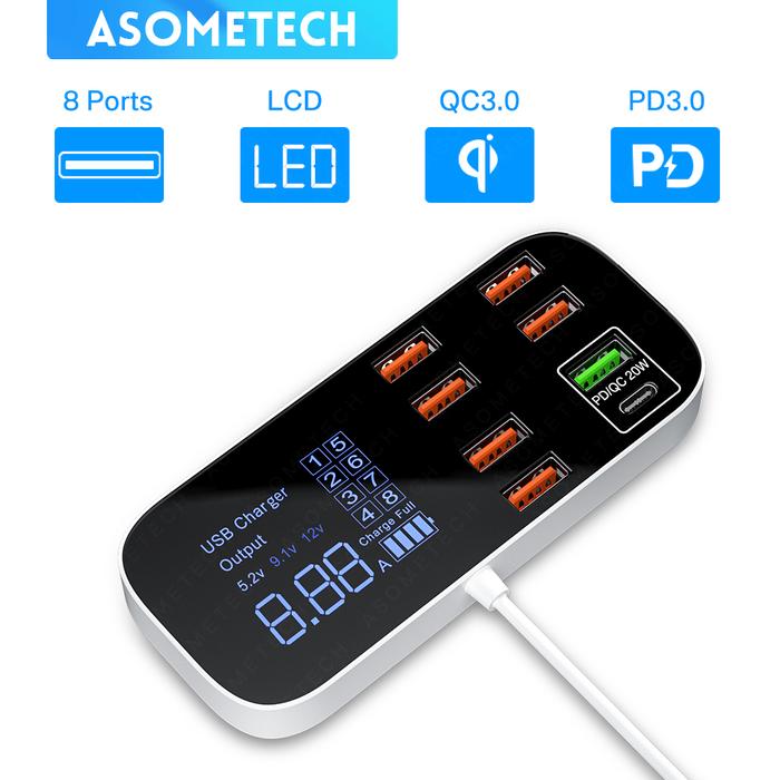 Digital Display Quick Charge USB Charger HUB Tablet Mobile Phone