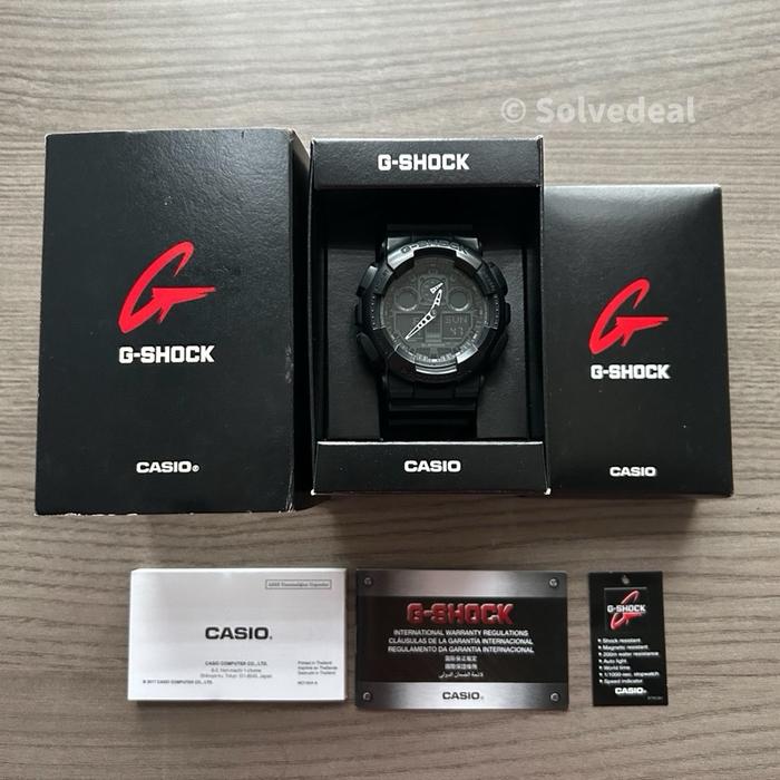 Jam Casio G-Shock GA-100 Black Original Fullset 200M WR Tahan Banting