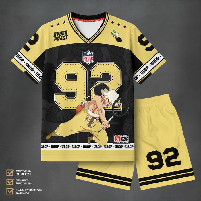 Setelan Jersey Anak Usopp One Piece Premium Fullprint | Baju Setelan Anak Usopp 92 Kuning Dryfit Ade