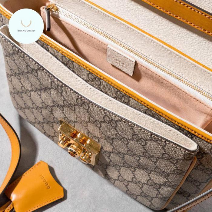 GUCCI PADLOCK MINI BAG GG SUPREME WHITE ORANGE