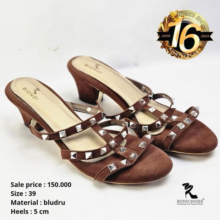 Biondi shoes - sandal  wanita coklat bludru hak 5 cm
