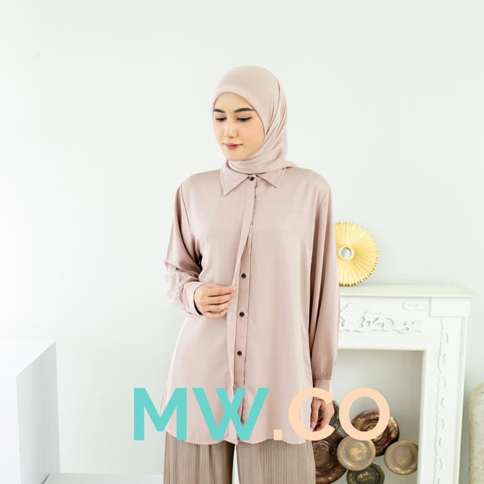 Atasan Wanita Lengan Panjang Terbaru Kemeja Blouse Kerah Daun Rayon Twill Premium Motif Polos