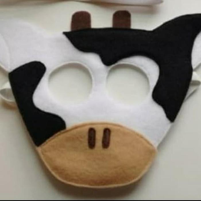 Kostum Hewan Sapi Cow Felt Mask Topeng Flanel Ekor Pesta Drama Teater Anak