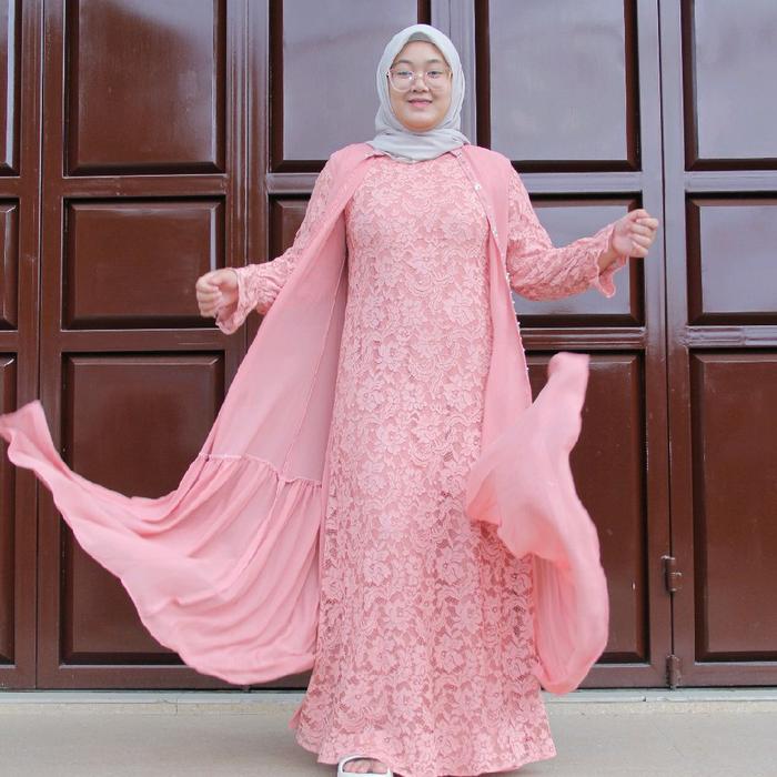 Gamis Brukat Mix Ceruty Premium Payet 2 in 1 Mewah Telaga Butik untuk Wanita - Dress Muslim Lebaran,